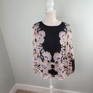 Calvin Klein Floral Sheer Long Bell Sleeve Loose Fit Lined Blouse Size XS
